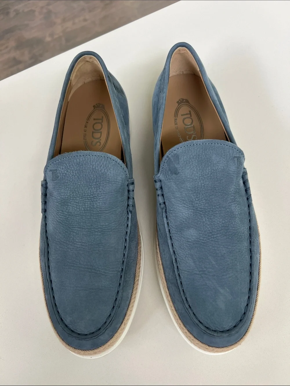 TOD’S pantofola gomma rafia light blue aviation suede leather loafers men’s 8.5